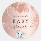 Baby shower roos goud glitter olifant meisje ronde sticker (Voorkant)