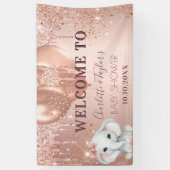 Baby shower roos goud glitter olifant meisje spandoek (Verticaal)