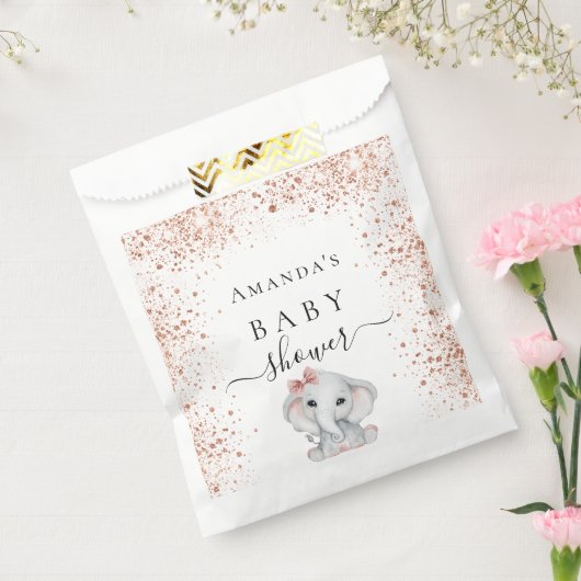 Baby shower roos goud glitterolifantenballonnen bedankzakje (Gezegeld)