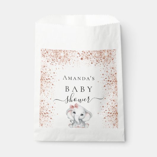 Baby shower roos goud glitterolifantenballonnen bedankzakje (Voorkant)