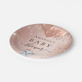 Baby shower roos goud glitterolifantenballonnen papieren bordje (Gekanteld)