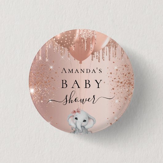 Baby shower roos goud glitterolifantenballonnen ronde button 3,2 cm (Voorkant)
