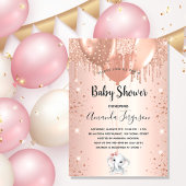 Baby shower roos goud glitterolifantenballonnen uitnodiging briefkaart