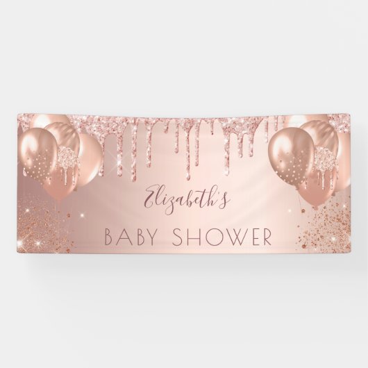 Baby shower roos goudballonnen spandoek (Horizontaal)