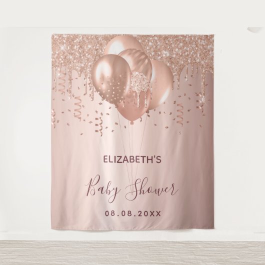 Baby shower roos goudballonnen wandkleed (Voorkant)