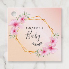 Baby shower roos goudblauwe roze florale geometrie bedankjes labels