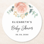 Baby shower roos goudbloemgroen ronde kartonnen onderzetter (Voorkant)