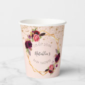 Baby shower roos goudbruinbloemigen glitter papieren bekers (Achterkant)