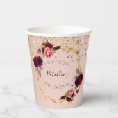 Baby shower roos goudbruinbloemigen glitter papieren bekers (Voorkant)