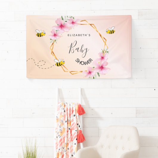 Baby shower roos goudbruine roze florale bloem om spandoek (Insitu)