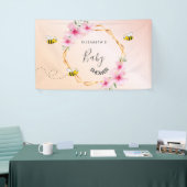 Baby shower roos goudbruine roze florale bloem om spandoek (Beurs)