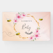 Baby shower roos goudbruine roze florale bloem om  spandoek (Horizontaal)
