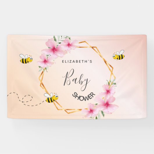 Baby shower roos goudbruine roze florale bloem om spandoek (Horizontaal)
