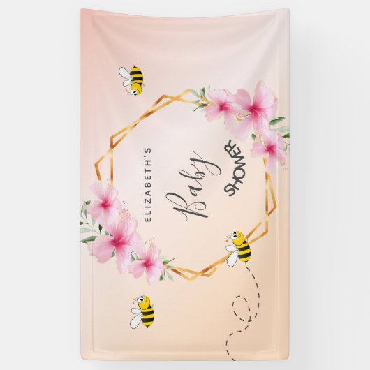 Baby shower roos goudbruine roze florale bloem om spandoek (Verticaal)