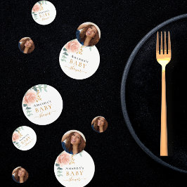 Baby shower roos gouden bloem foto confetti