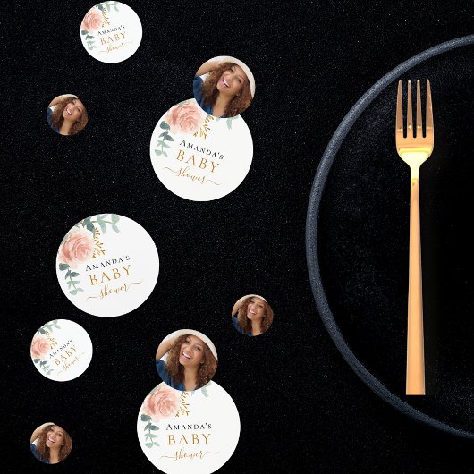 Baby shower roos gouden bloem foto confetti