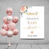 Baby shower roos gouden bloemeneucalyptus welkom poster