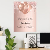 Baby shower roos gouden blush ballonnen welkom poster (Thuiskantoor)