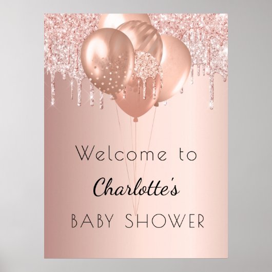 Baby shower roos gouden blush ballonnen welkom poster (Voorkant)