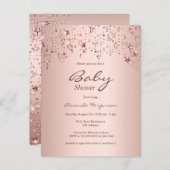 Baby shower roos gouden dripsterren uitnodiging (Voorkant / Achterkant)
