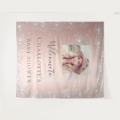 Baby shower roos gouden foto zilverglitter wandkleed (Voorkant (horizontaal))