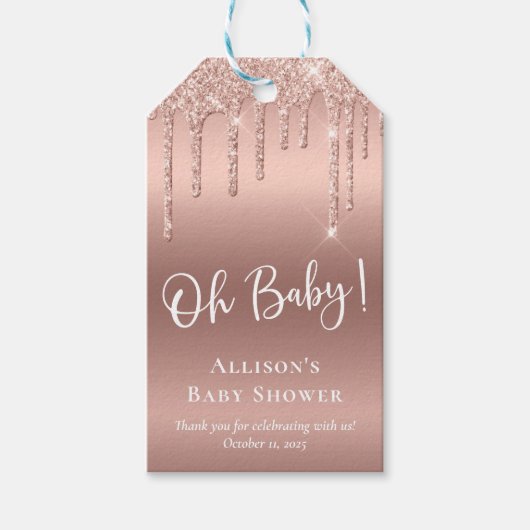 Baby shower Roos gouden glitter dank u Cadeaulabel (Voorkant)