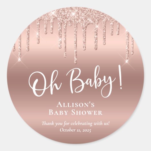 Baby shower Roos gouden glitter dank u Ronde Sticker (Voorkant)