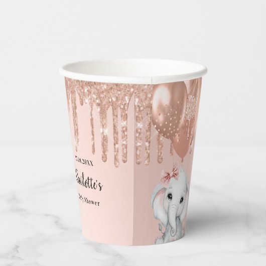 Baby shower roos gouden olifant meisje ballonnen papieren bekers (Rechts)