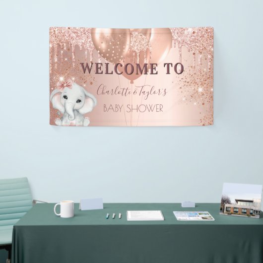 Baby shower roos gouden olifant meisje ballonnen spandoek (Beurs)
