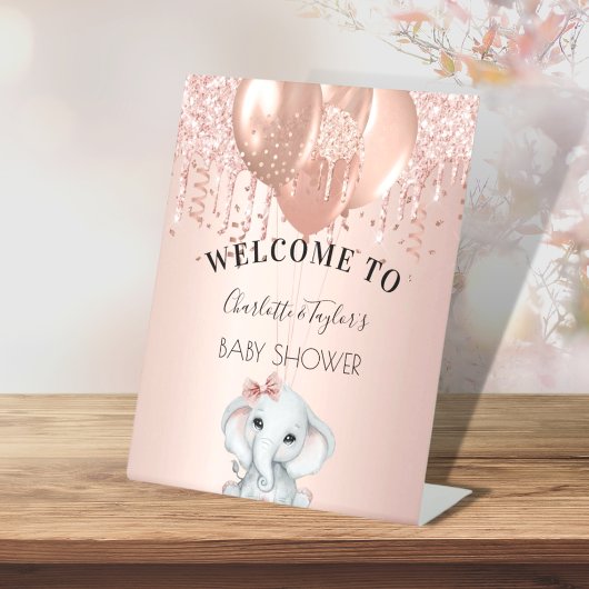Baby shower roos gouden olifantenballonnen reclamebord met voetstuk