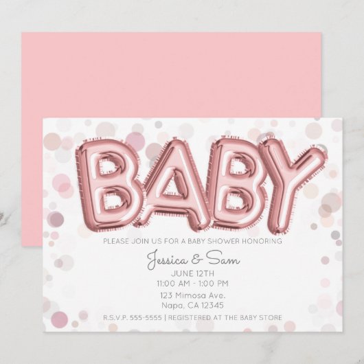 Baby shower Roos Gouden Roze Ballonnen Modern Chic Kaart (Voorkant / Achterkant)