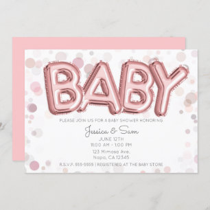 Baby shower Roos Gouden Roze Ballonnen Modern Chic Kaart