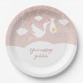 Baby shower Roos gouden ster glitter ooievaar Papieren Bordje (Voorkant)