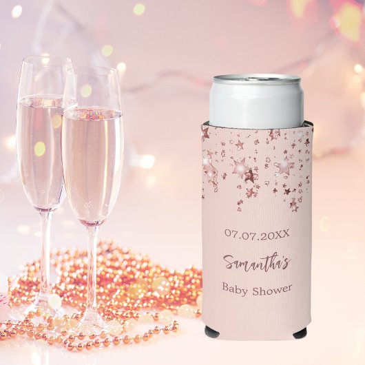 Baby shower roos gouden sterren blush meisje seltzer blikjeskoeler