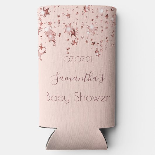 Baby shower roos gouden sterren blush meisje seltzer blikjeskoeler (Achterkant)