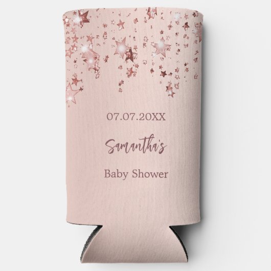 Baby shower roos gouden sterren blush meisje seltzer blikjeskoeler (Voorkant)
