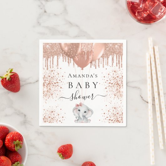 Baby shower roos gouden witte schattige olifantenb servet (Insitu)