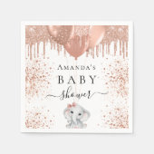 Baby shower roos gouden witte schattige olifantenb servet (Voorkant)