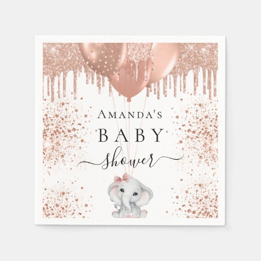 Baby shower roos gouden witte schattige olifantenb servet (Voorkant)