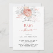 Baby shower roos gouden zilverwitte floralen elega kaart (Voorkant)