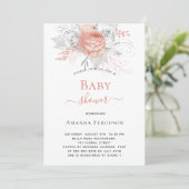 Baby shower roos gouden zilverwitte floralen elega kaart (Staand voorkant)
