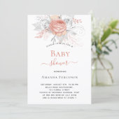 Baby shower roos gouden zilverwitte floralen elega kaart (Staand voorkant)