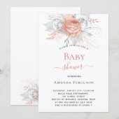 Baby shower roos gouden zilverwitte floralen elega kaart (Voorkant / Achterkant)