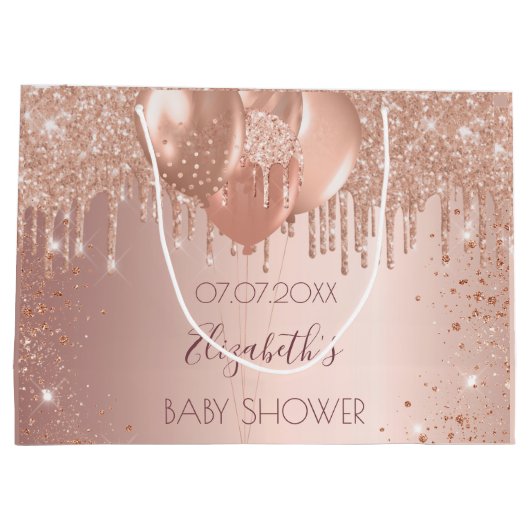 Baby shower roos gouden zwarte glitter druppelt ba groot cadeauzakje (Achterkant)