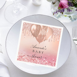 Baby shower roos gouden zwarte glitternaam servet