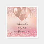 Baby shower roos gouden zwarte glitternaam servet (Voorkant)