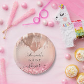 Baby shower roos gouden zwarte roze glitternaam papieren bordje (Feest)
