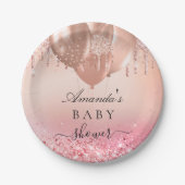 Baby shower roos gouden zwarte roze glitternaam papieren bordje (Voorkant)