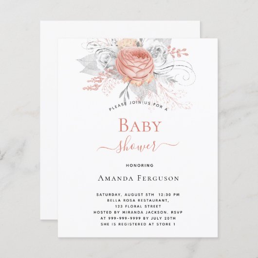 Baby shower roos goudfloralen zilverwit (Voorkant / Achterkant)