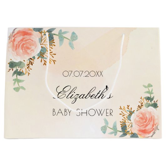 Baby shower roos goudfloreucalyptus groot cadeauzakje (Voorkant)